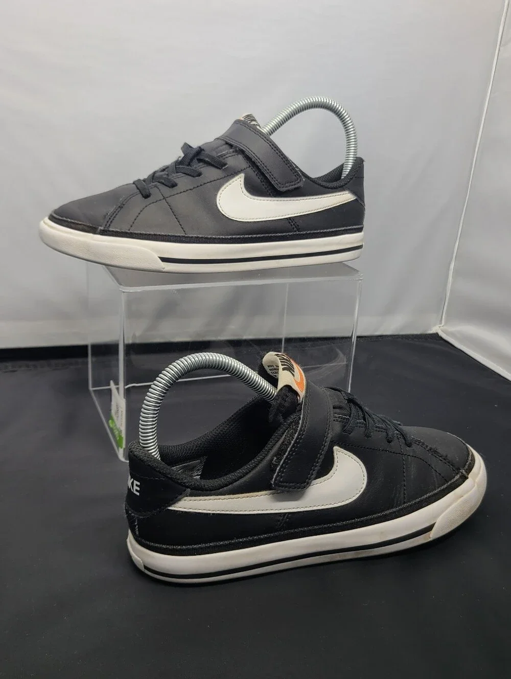 Nike Court Legacy Black White Hook and Loop EUC kids Size 3Y